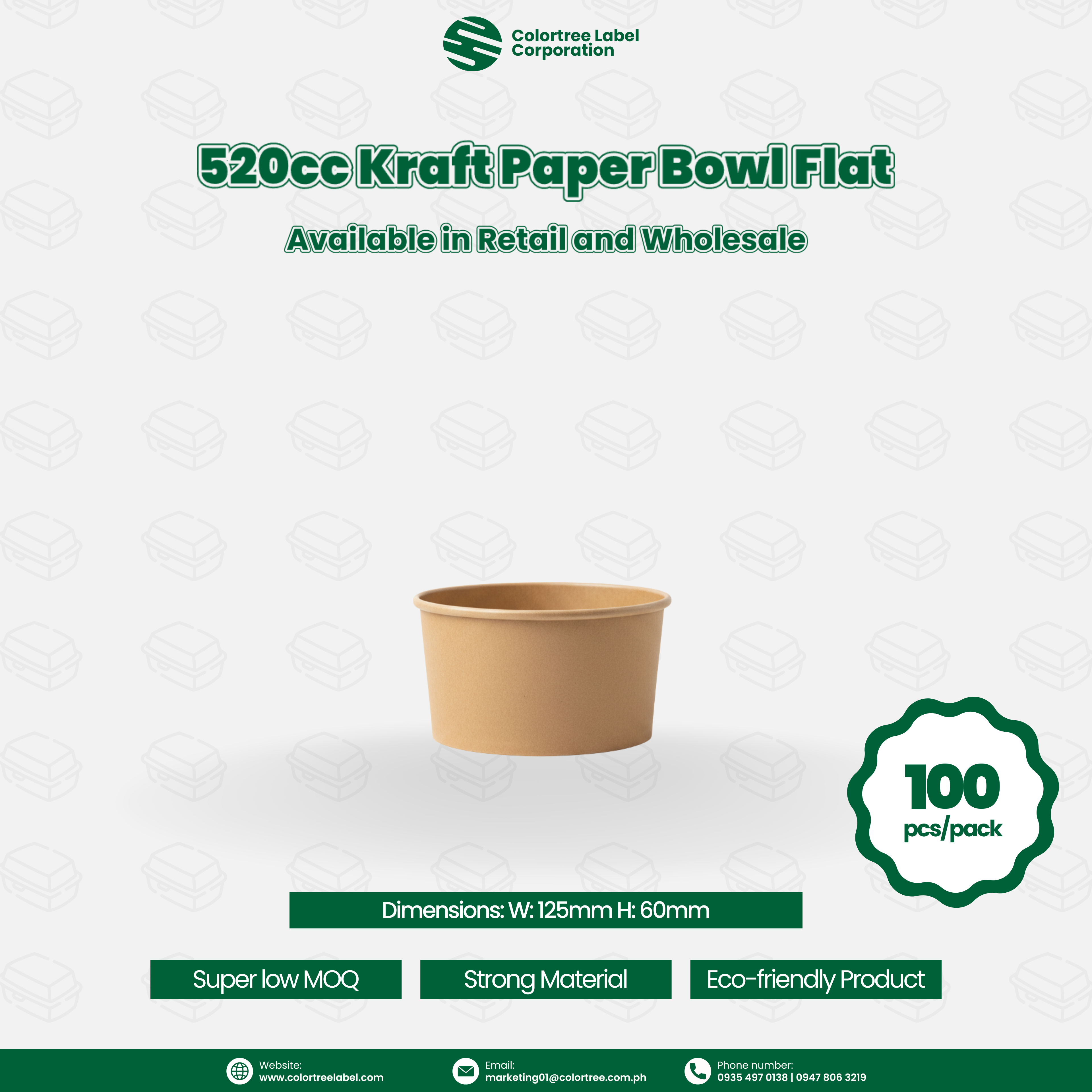 520cc Kraft Paper Bowl Flat